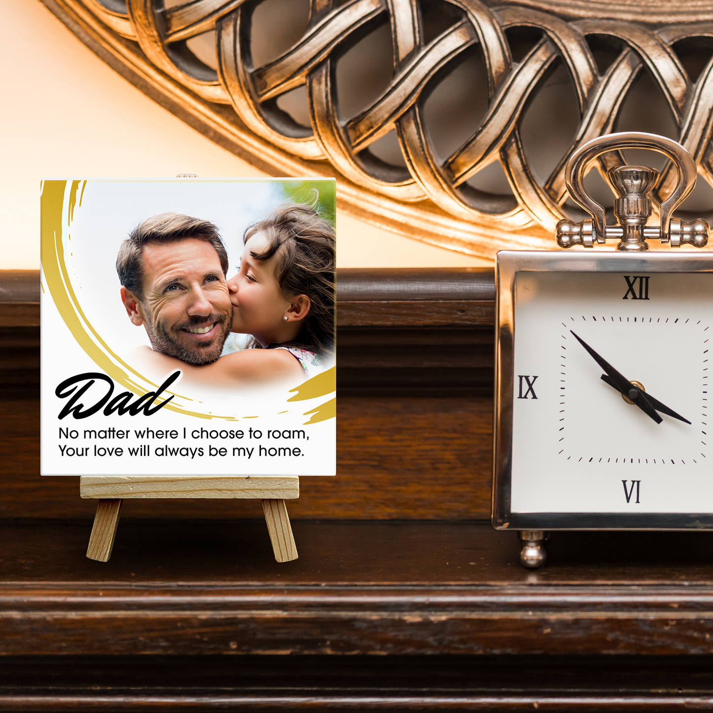 Dad No Matter Where – Personalised Ceramic Tile with Easel