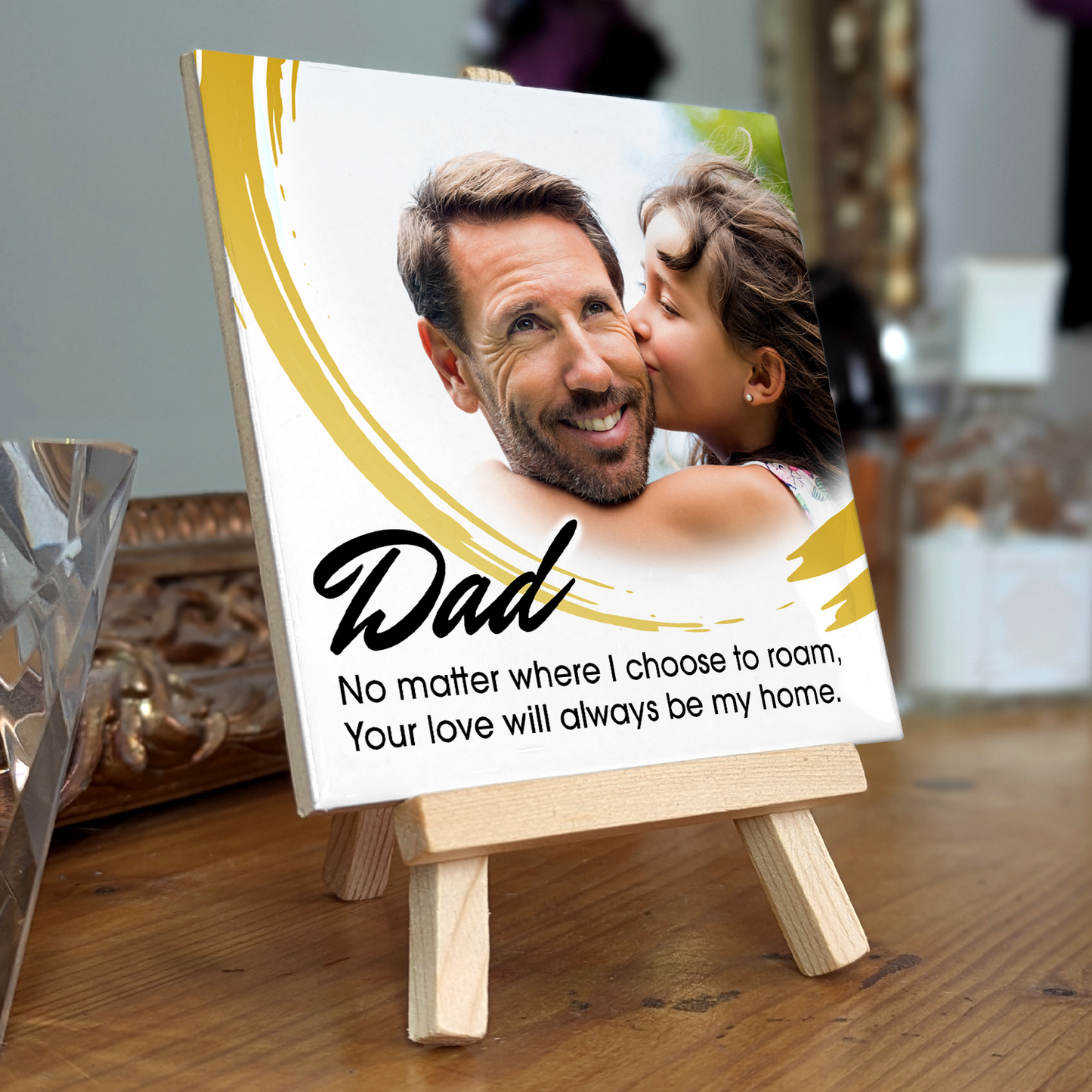Dad No Matter Where – Personalised Ceramic Tile with Easel
