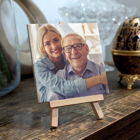 Family Portrait For Dad & Daughter – Personalised Ceramic Tile with Easel
