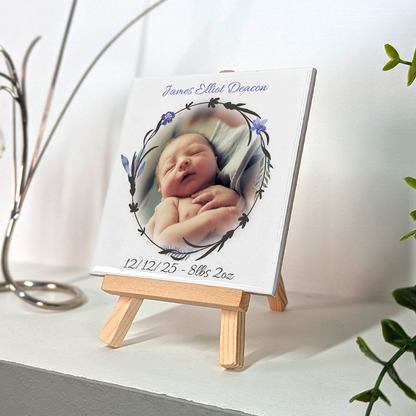 New Baby Gift For Boy – Personalised Ceramic Tile with Easel