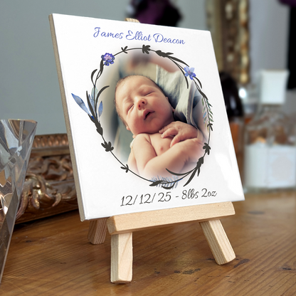 New Baby Gift For Boy – Personalised Ceramic Tile with Easel