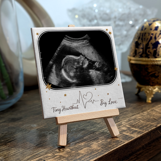 Tiny Heartbeat, Big Love – Personalised Ceramic Tile with Easel