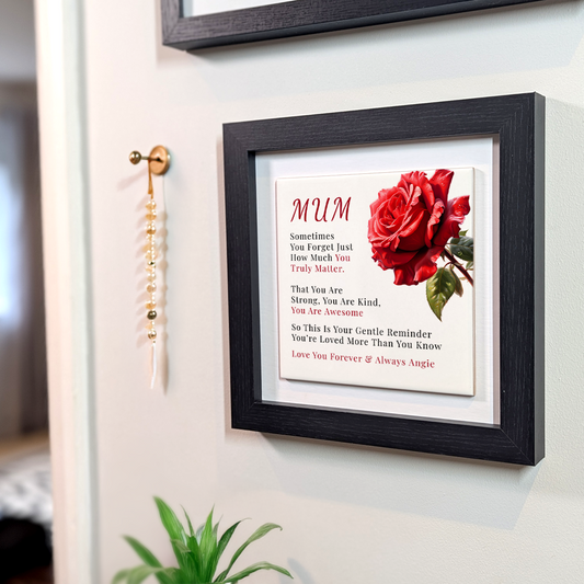 Mum With Rose - Personalised Square Framed Ceramic Tile