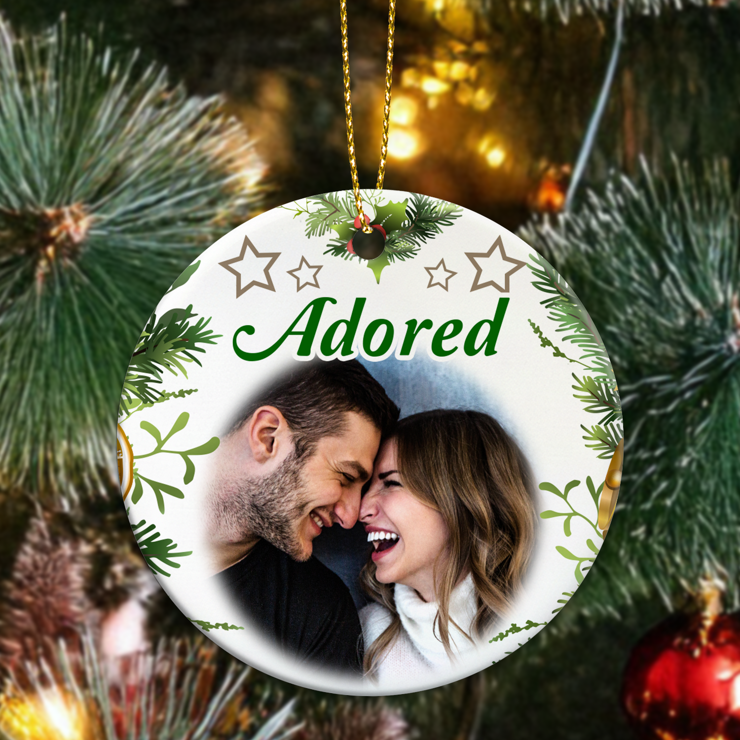 Custom Couples Ceramic Personalised Photo Christmas Ornament