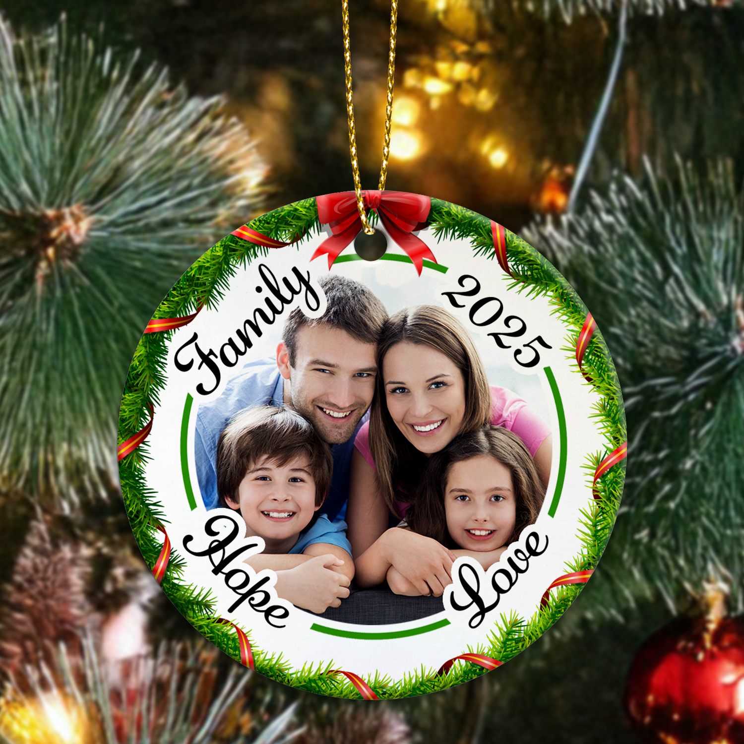 Custom Ceramic Family Photo Personalised Christmas Ornament - Hope & Love