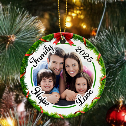 Custom Ceramic Family Photo Personalised Christmas Ornament - Hope & Love