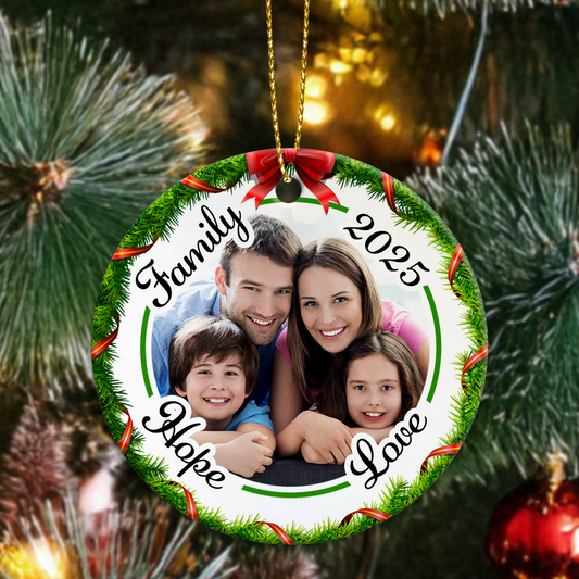 Custom Ceramic Family Photo Personalised Christmas Ornament - Hope & Love