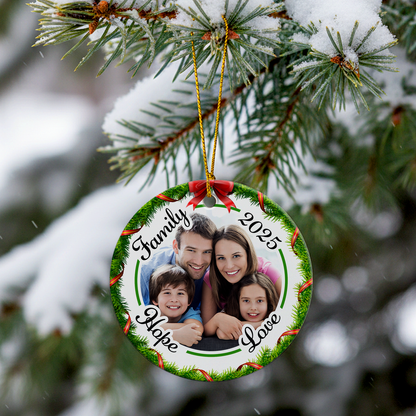 Custom Ceramic Family Photo Personalised Christmas Ornament - Hope & Love