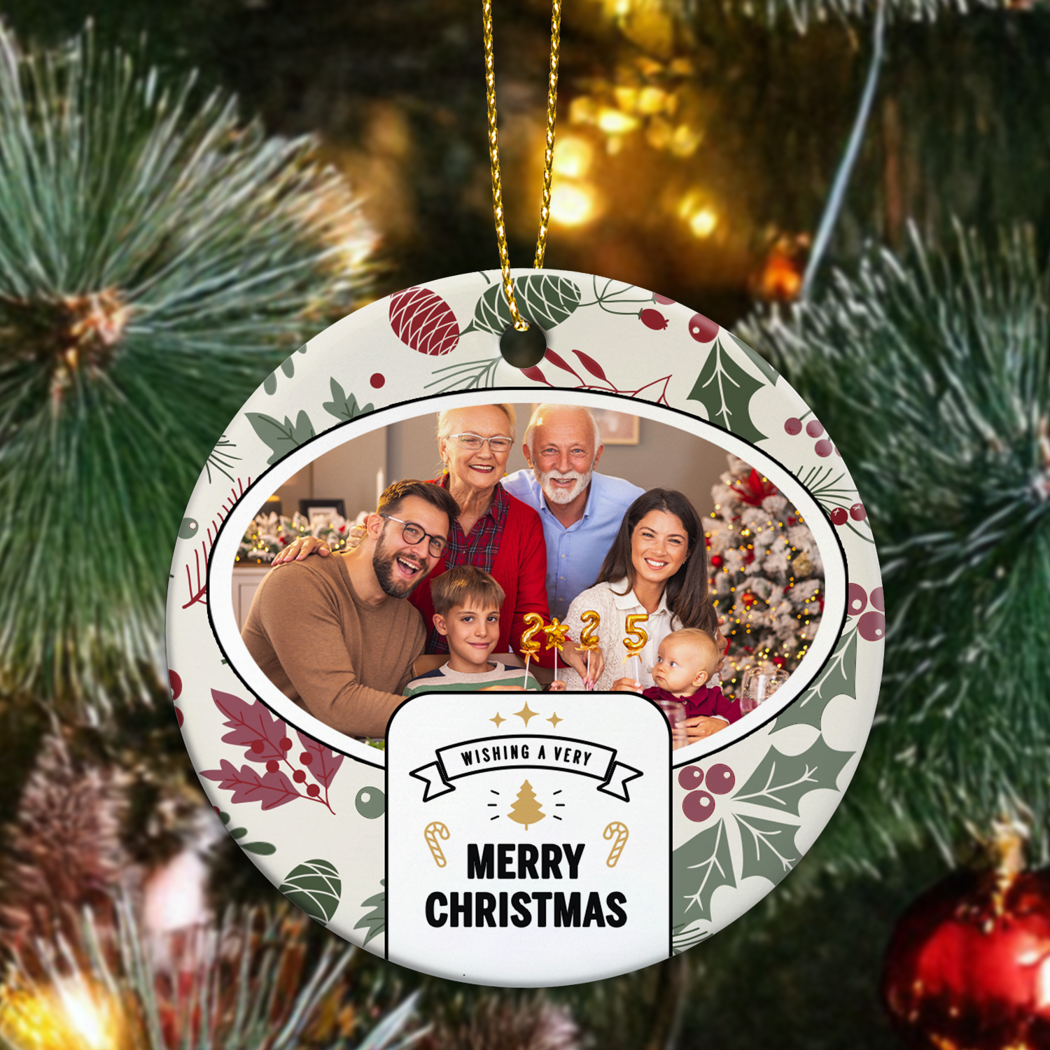 Custom Ceramic Family Photo Personalised Christmas Ornament