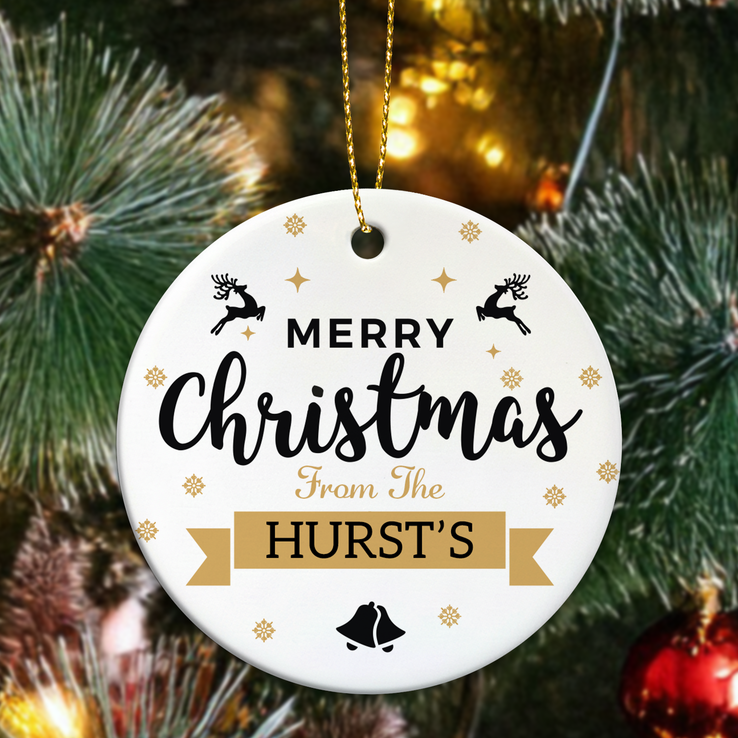 Custom Ceramic Christmas Ornament – Family Name Decoration - Merry Christmas