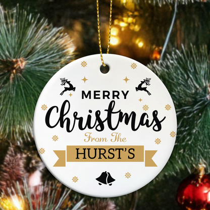 Custom Ceramic Christmas Ornament – Family Name Decoration - Merry Christmas