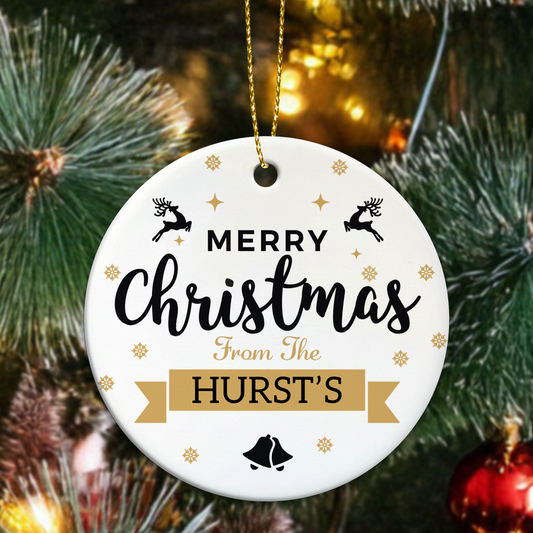 Custom Ceramic Christmas Ornament – Family Name Decoration - Merry Christmas