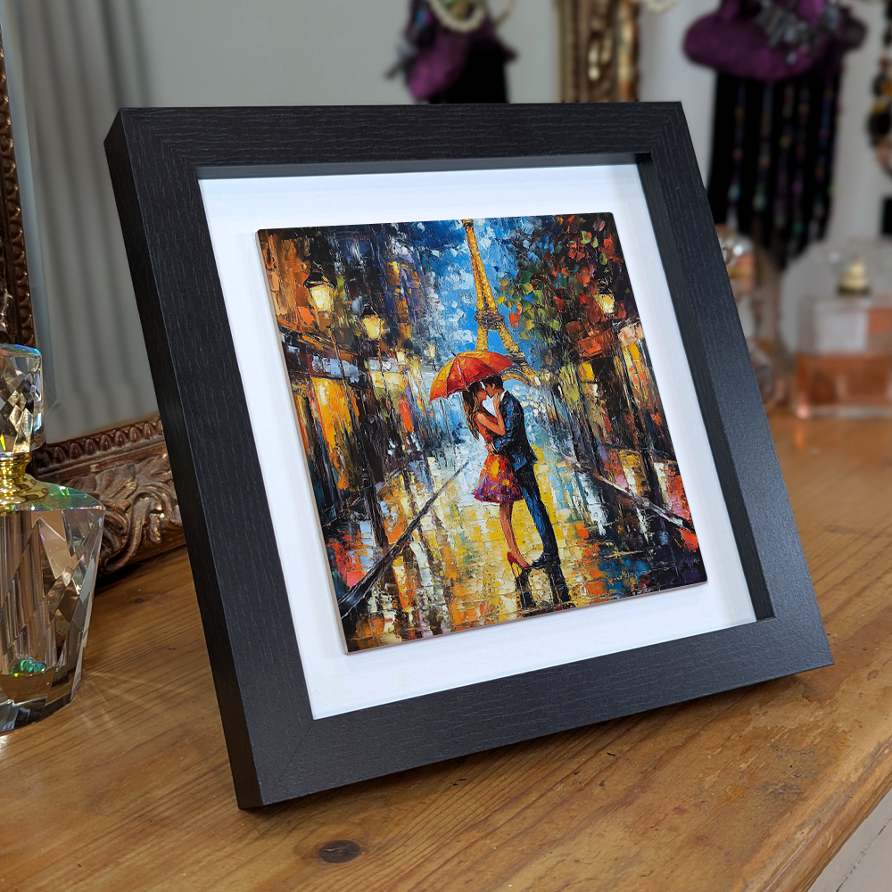Parisian Rainfall Framed Ceramic Art Tiles