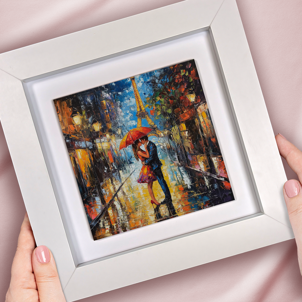 Parisian Rainfall Framed Ceramic Art Tiles