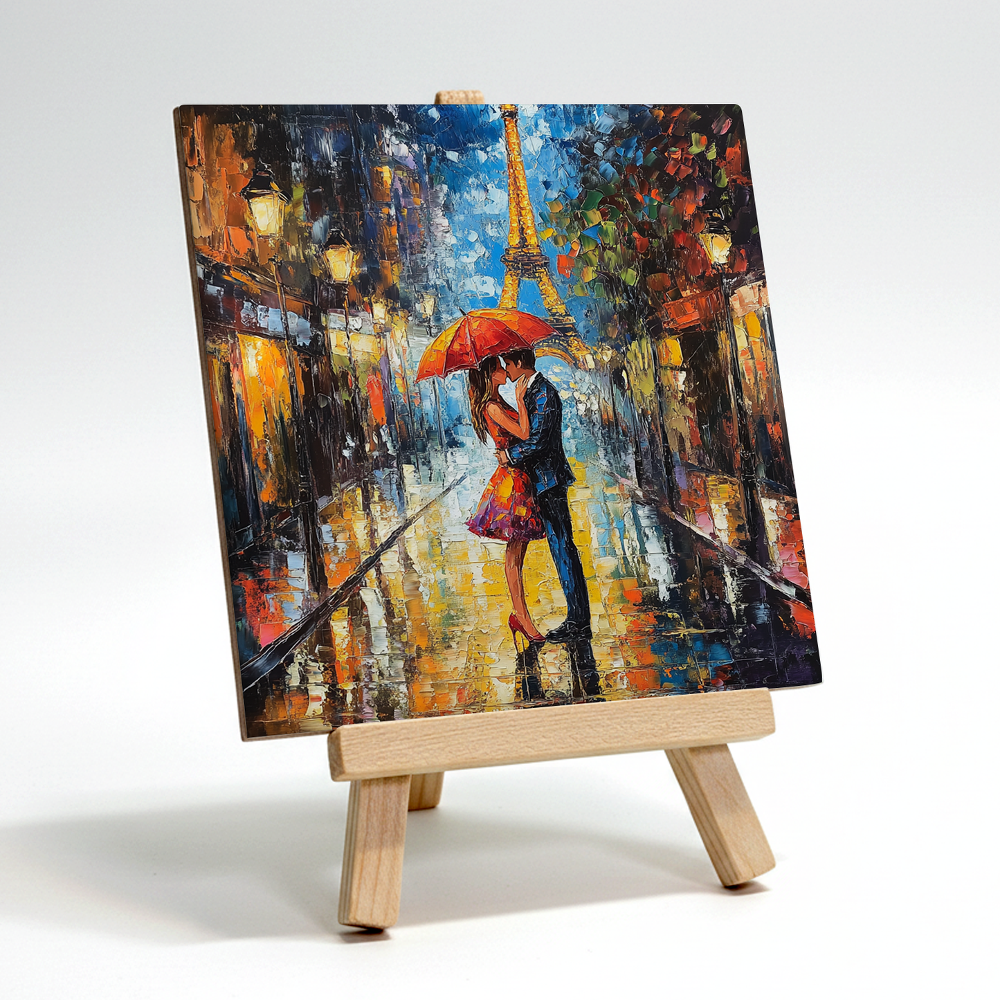 Parisian Rainfall Ceramic Art Tile with Easel