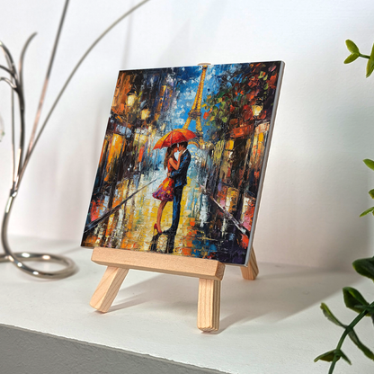 Parisian Rainfall Ceramic Art Tile with Easel