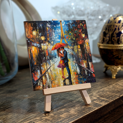 Parisian Rainfall Ceramic Art Tile with Easel