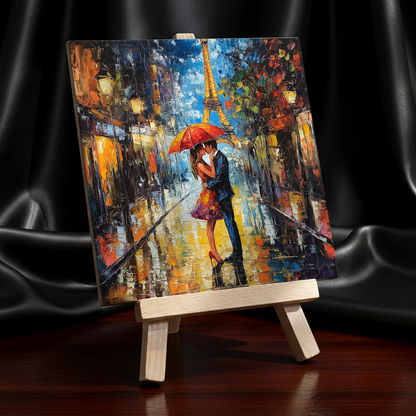 Parisian Rainfall Ceramic Art Tile with Easel