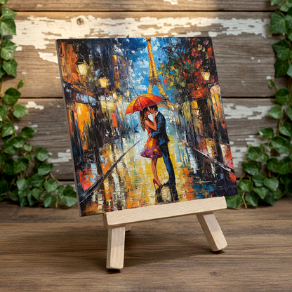 Parisian Rainfall Ceramic Art Tile with Easel