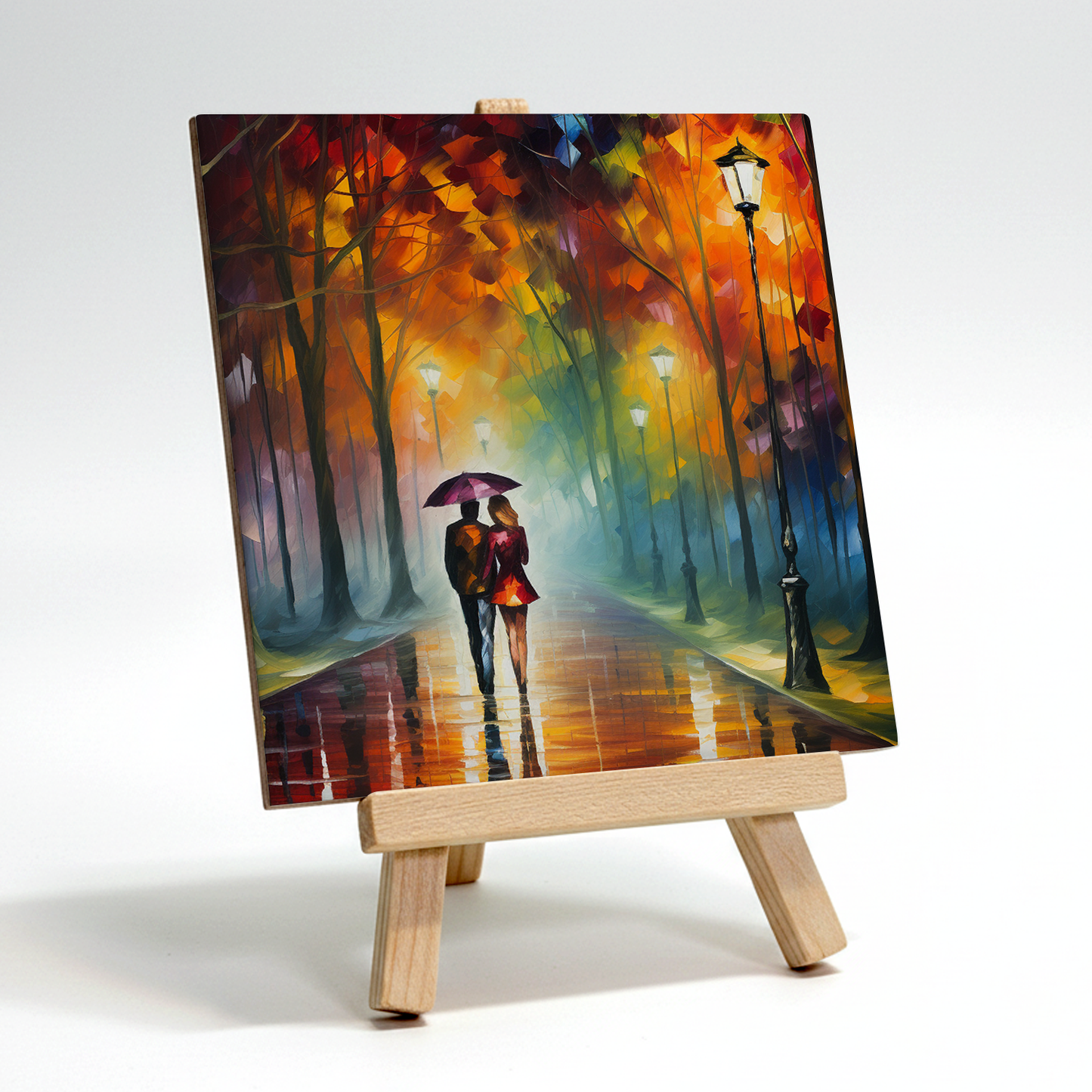 Autumn Stroll Ceramic Art Tile with Easel