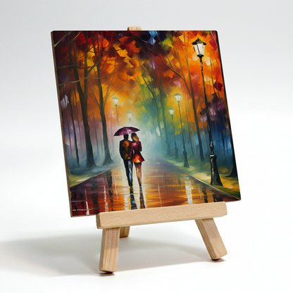 Autumn Stroll Ceramic Art Tile with Easel