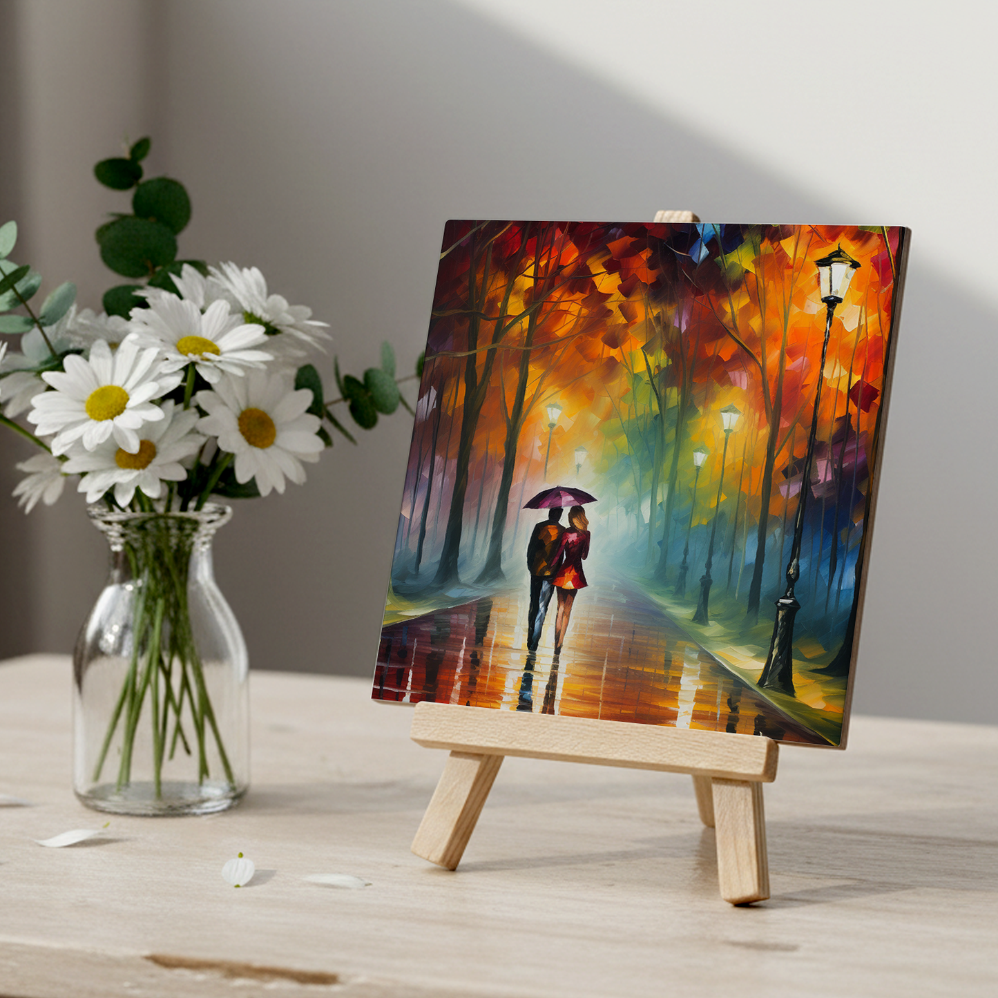 Autumn Stroll Ceramic Art Tile with Easel