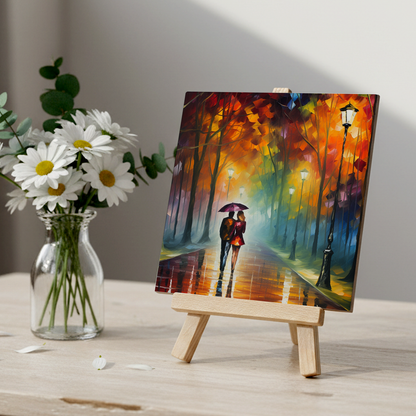 Autumn Stroll Ceramic Art Tile with Easel