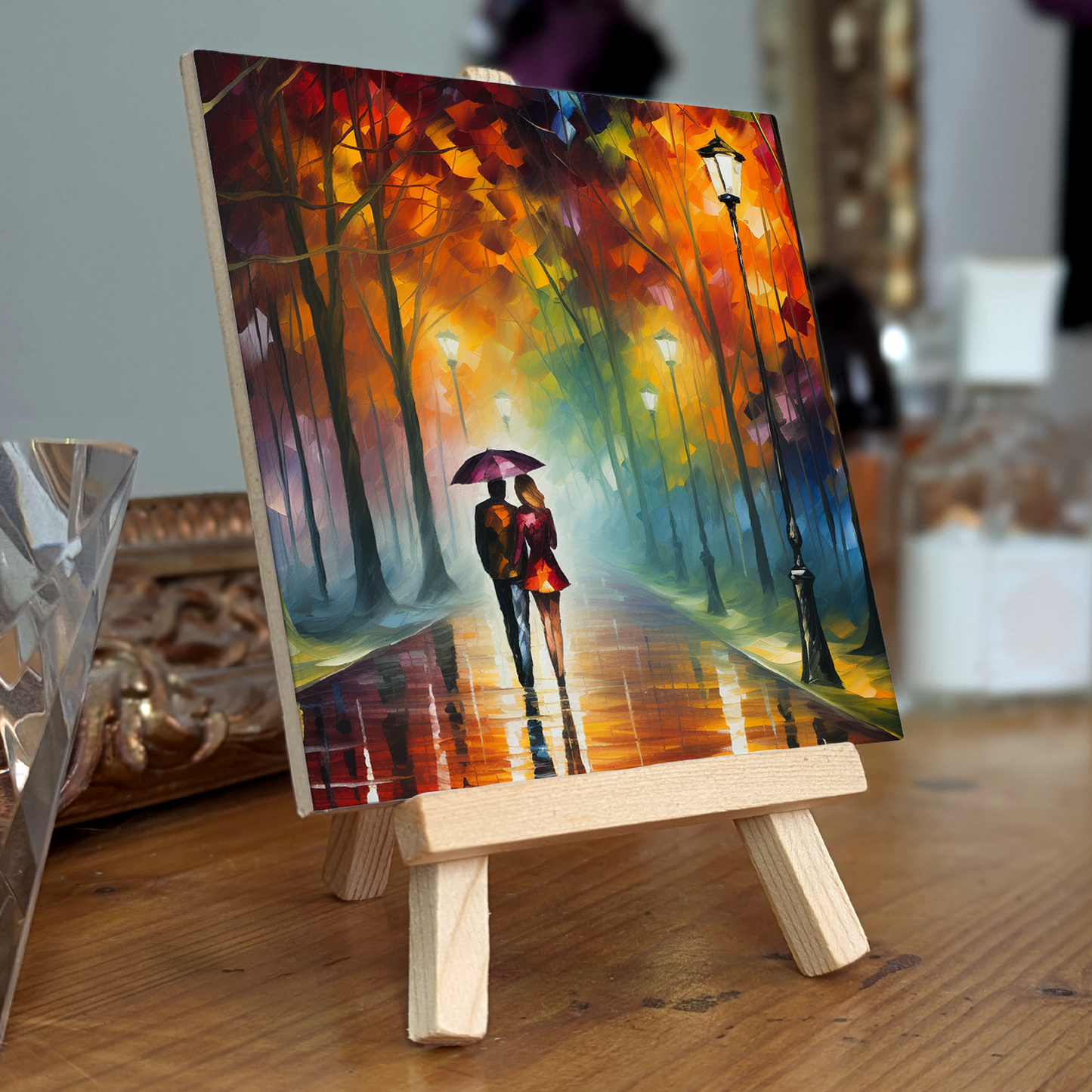 Autumn Stroll Ceramic Art Tile with Easel