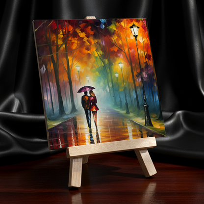 Autumn Stroll Ceramic Art Tile with Easel