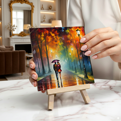 Autumn Stroll Ceramic Art Tile with Easel