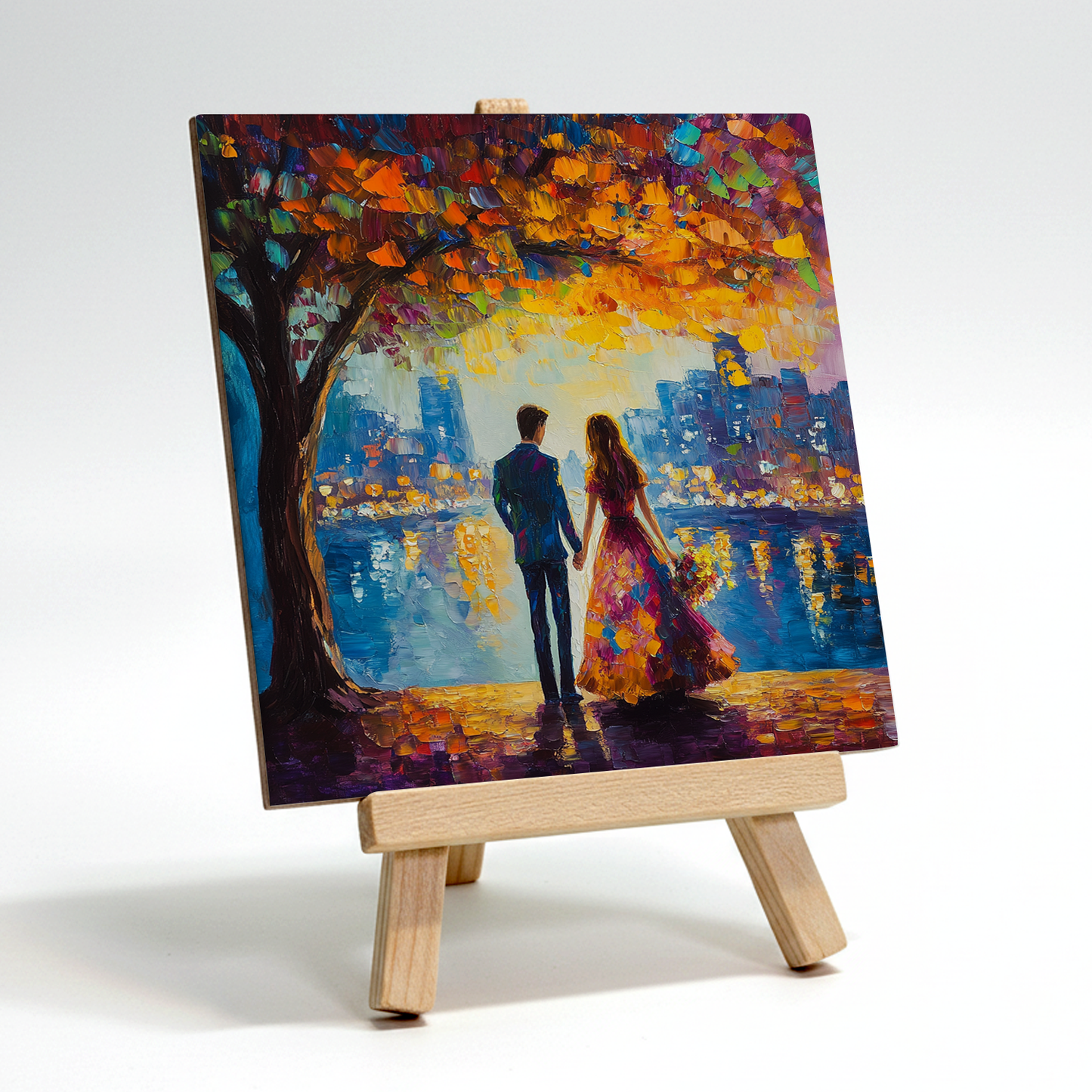 Twilight Reflections Ceramic Art Tile with Easel