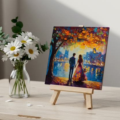 Twilight Reflections Ceramic Art Tile with Easel