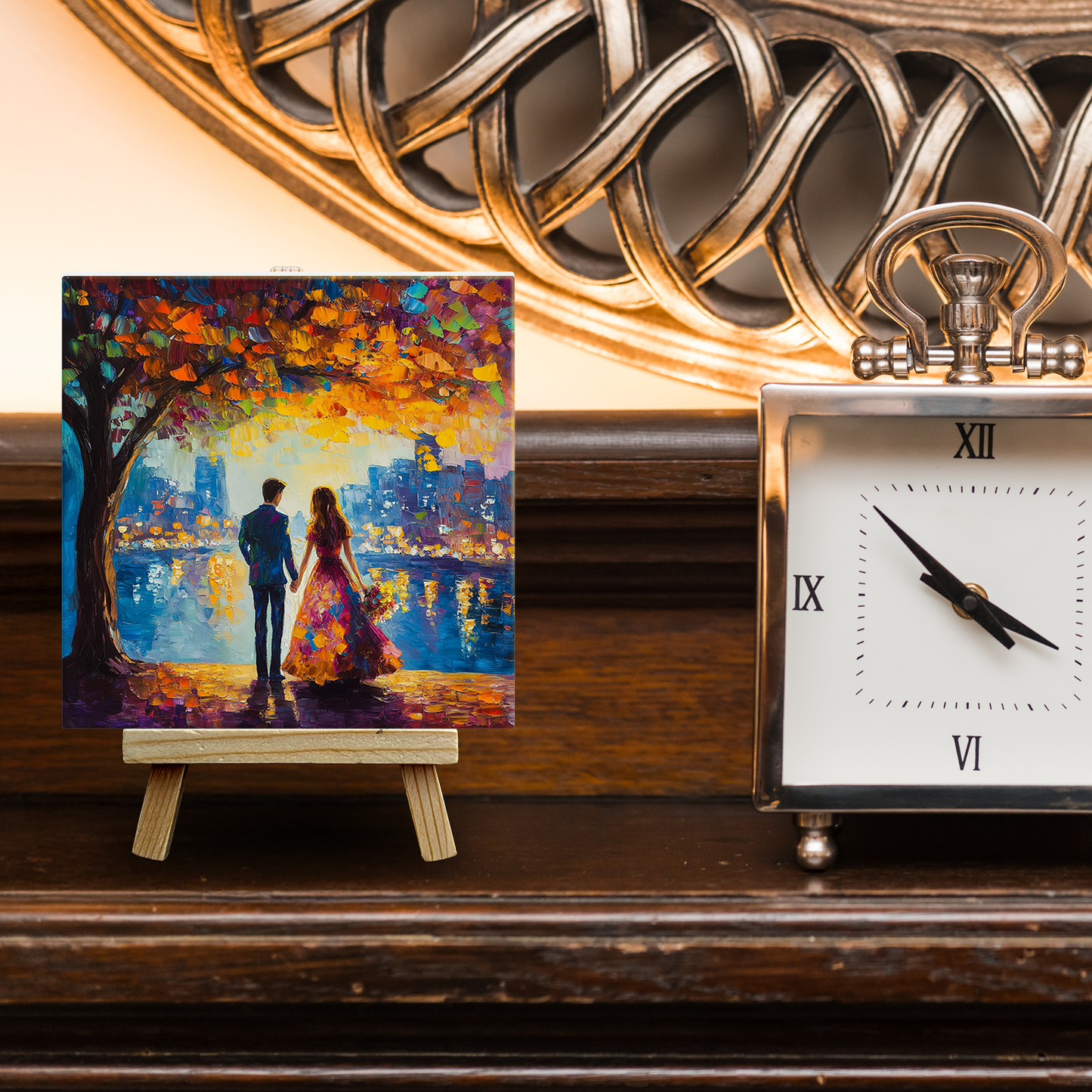 Twilight Reflections Ceramic Art Tile with Easel