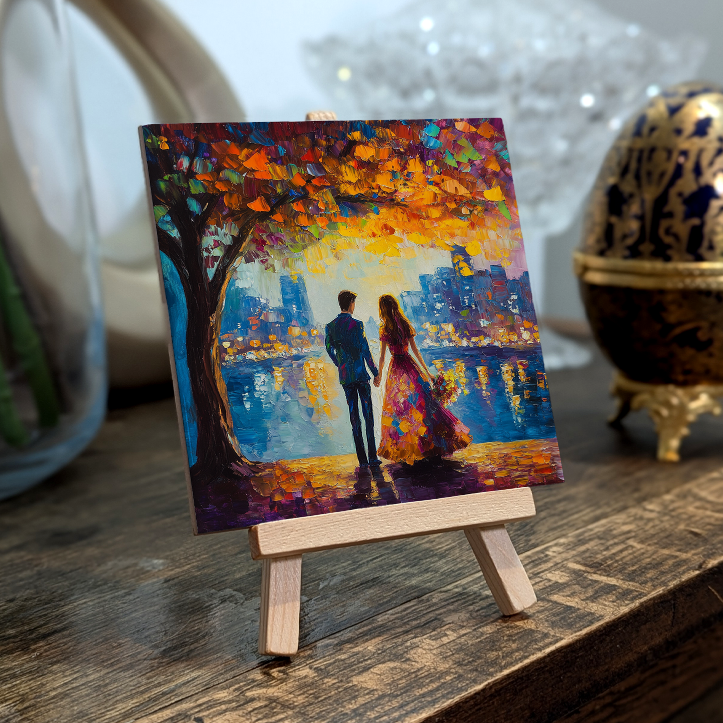 Twilight Reflections Ceramic Art Tile with Easel