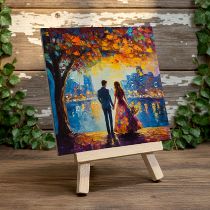 Twilight Reflections Ceramic Art Tile with Easel