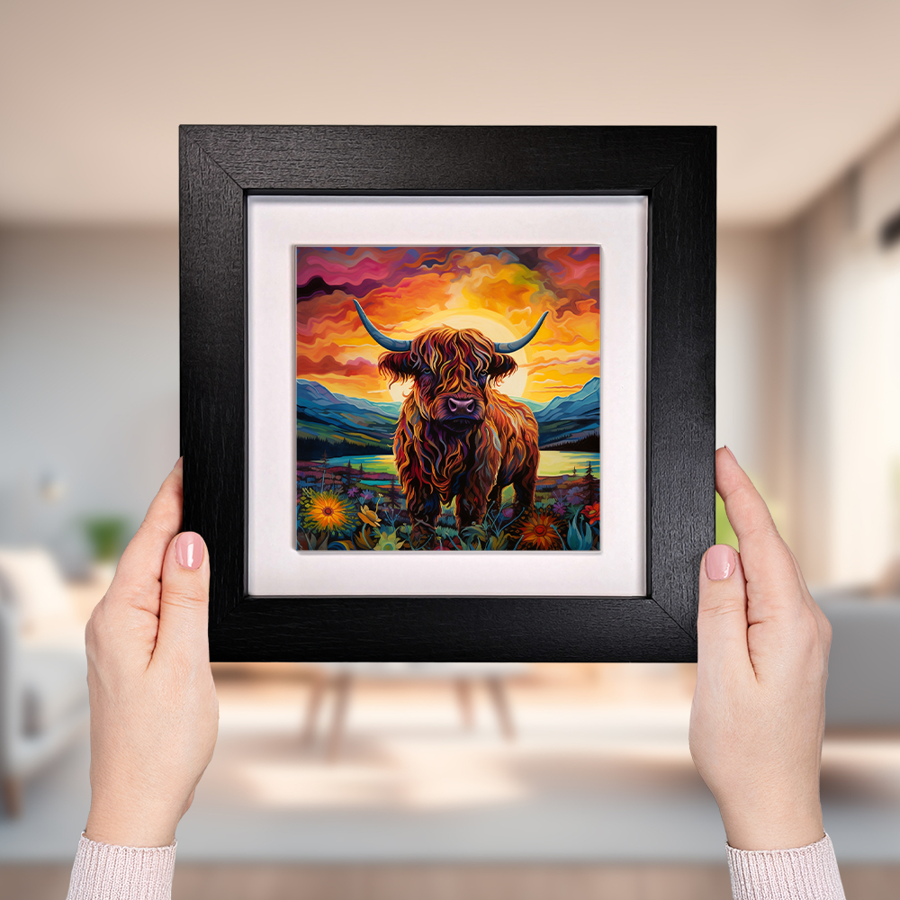 Highland Cow Framed Ceramic Art Tiles
