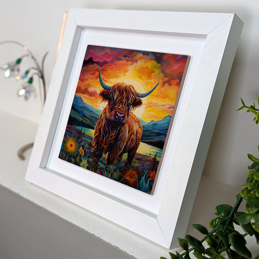 Highland Cow Framed Ceramic Art Tiles