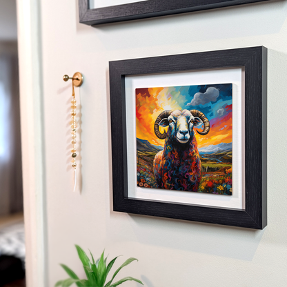 Long Horned Sheep Framed Ceramic Art Tiles