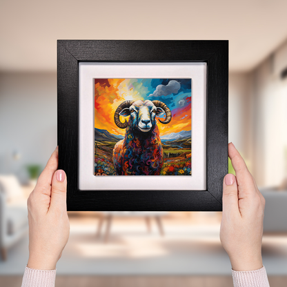 Long Horned Sheep Framed Ceramic Art Tiles