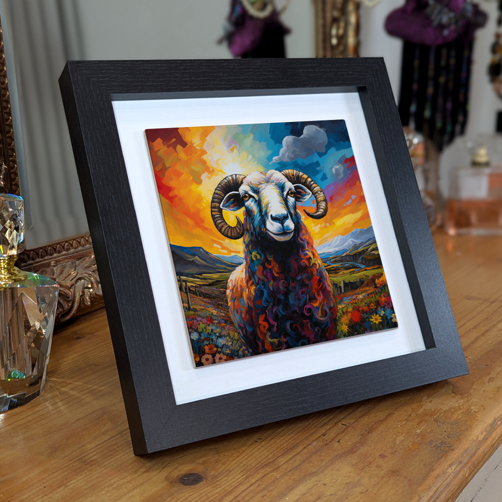 Long Horned Sheep Framed Ceramic Art Tiles