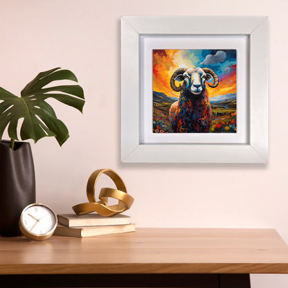 Long Horned Sheep Framed Ceramic Art Tiles