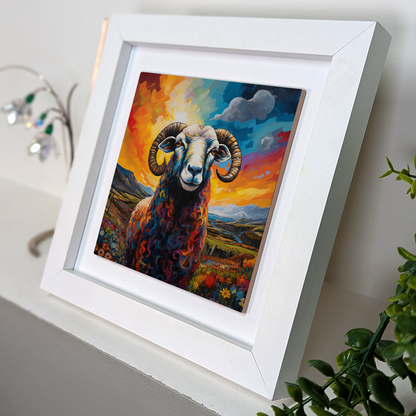 Long Horned Sheep Framed Ceramic Art Tiles