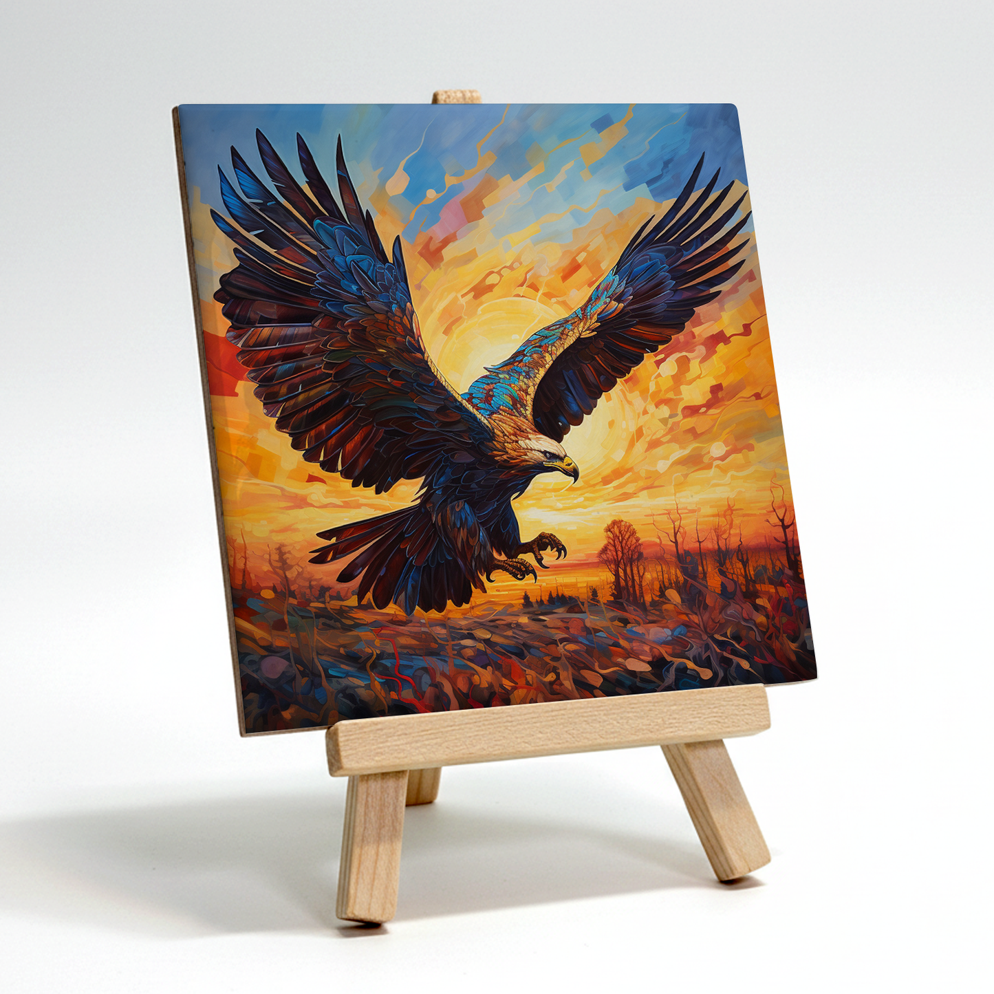 Golden Eagle Ceramic Art Tile with Easel