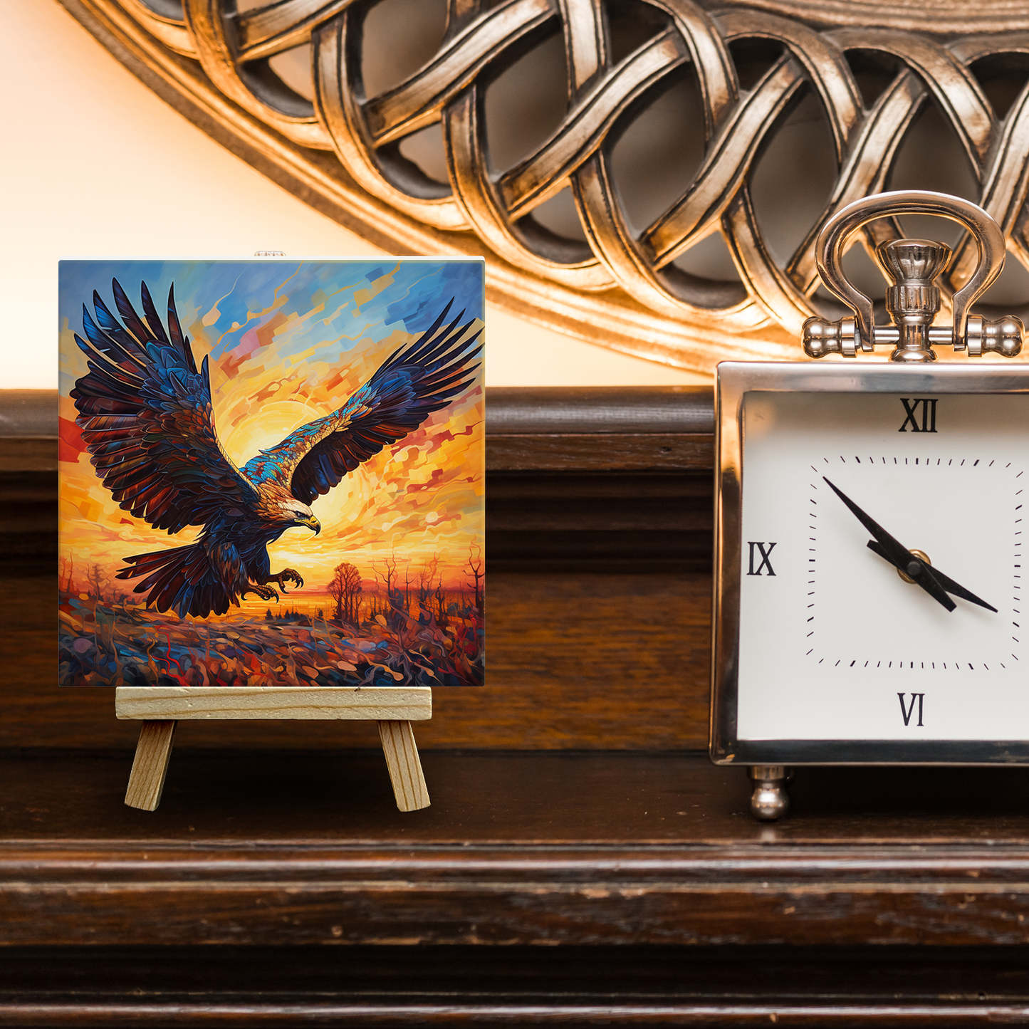 Golden Eagle Ceramic Art Tile with Easel