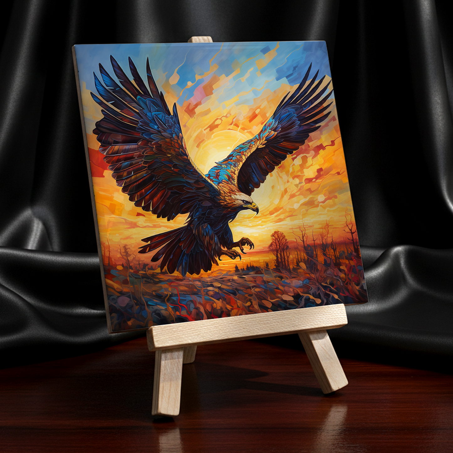 Golden Eagle Ceramic Art Tile with Easel