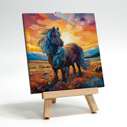 Shetland Pony Ceramic Art Tile with Easel