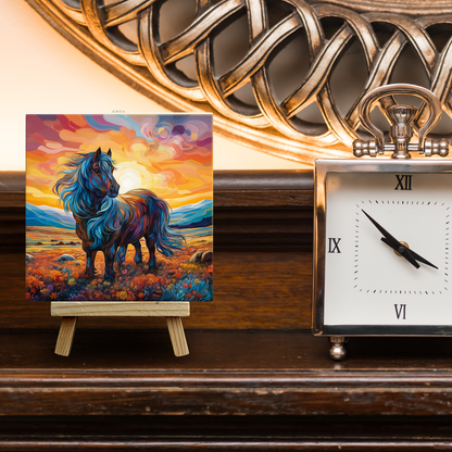 Shetland Pony Ceramic Art Tile with Easel