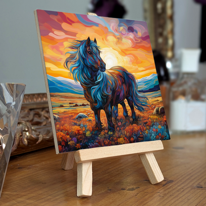 Shetland Pony Ceramic Art Tile with Easel
