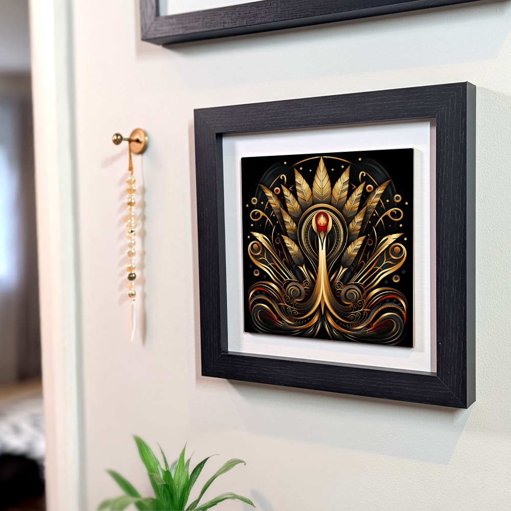 Golden Plume Framed Ceramic Art Tiles