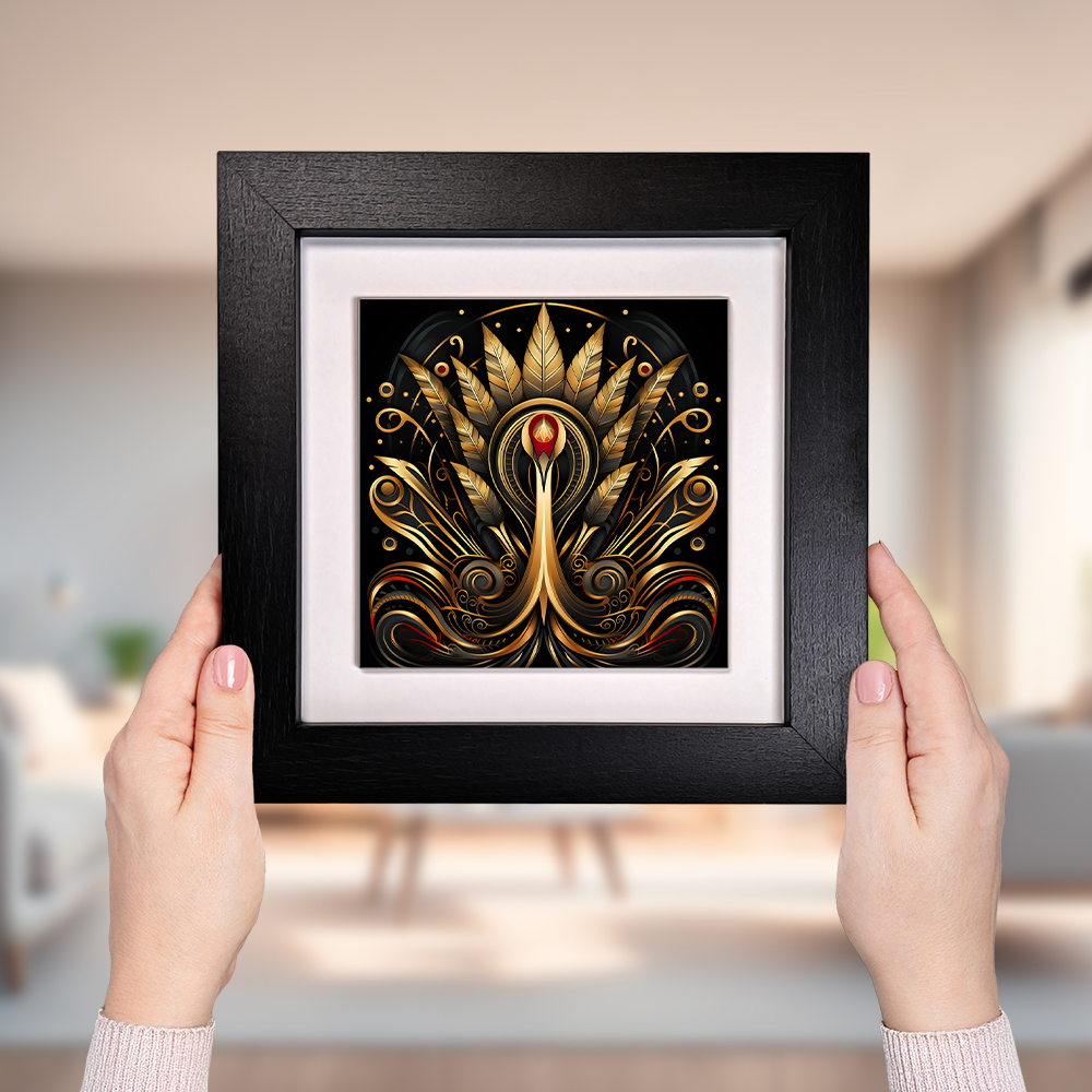 Golden Plume Framed Ceramic Art Tiles